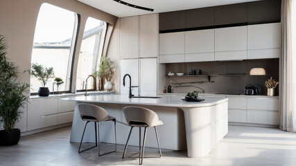 Fototapeta na wymiar Cocina de un apartamento moderno parisino. Interior francés.