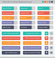 Flat call-to-action buttons set
