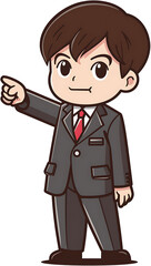 Illustration of a male character in a suit pointing out