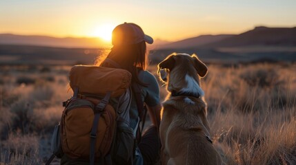 As we reach our final destination, weary but exhilarated, my dog and I reflect on the memories we've made and the bond that will forever unite us as travel companions. - obrazy, fototapety, plakaty