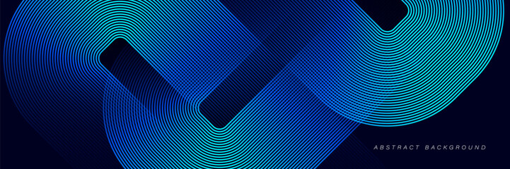 Abstract blue glowing geometric lines on dark background. Modern shiny blue diagonal rounded rectangle lines pattern. Futuristic technology concept. Vector illustration