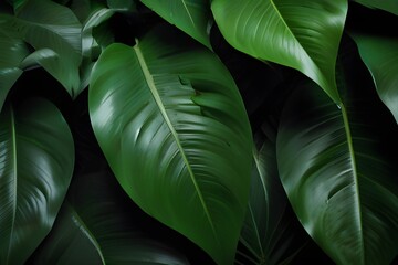 Tropical leaves texture,Abstract nature leaf green texture background,picture can used wallpaper desktop Generative AI - obrazy, fototapety, plakaty
