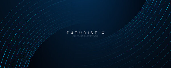 Abstract technology futuristic curve lines on dark blue background. Modern blue gradient curved dotted lines design. Suit for website, banner, brochure, cover, presentation. Vector illustration - obrazy, fototapety, plakaty
