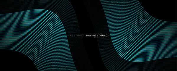 Dark abstract background with glowing wave. Modern luxury shiny turquoise curved lines pattern. Futuristic technology concept. Suit for banner, brochure, website, corporate, poster, cover
