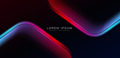 Dark abstract futuristic background. Glowing neon lines. Shiny lines pattern. Modern graphic design element. Future technology concept. Suit for website, banner, brochure, cover, poster, business