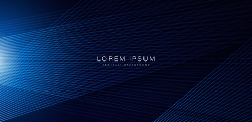 Dark blue abstract background with light effect. Shiny blue diagonal stripes. Minimal lines design. Modern futuristic technology concept. Suit for poster, brochure, cover, presentation, website, flyer