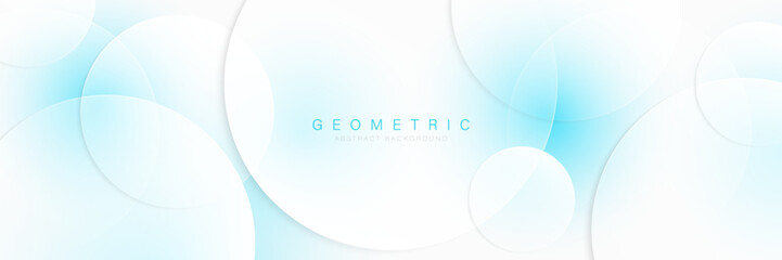 Modern abstract white circle background with blue light and shadow decoration. Transparent geometric shapes. Futuristic graphic design. Suit for cover, header, wallpaper, presentation, website