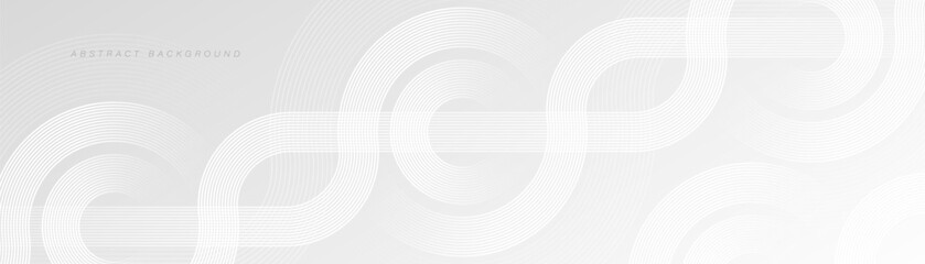 Obraz premium White abstract background with circle lines. Geometric stripe line art design. Linear pattern. Modern futuristic graphic. Suit for cover, presentation, website, corporate, brochure, banner, business