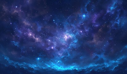 A beautiful background of purple and blue nebula stars, space, and galaxy concept design in the style of fantasy and celestial cosmic background.  - obrazy, fototapety, plakaty