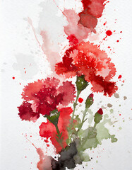Vibrant watercolor depiction of red blooms with artistic splashes, evoking a sense of creative expression. Generative Ai