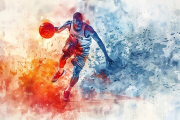 Young Male Basketball Player Man Dribbling The Ball on Basketball Court in Action