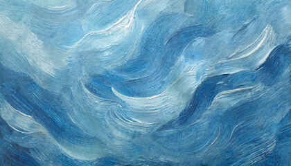Close up abstract blue color acrylic painting on canvas. Oil paint texture with brush strokes