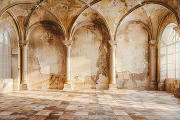 Obraz premium Majestic Castle-Inspired Beige Wall Featuring Elegant Arches: A Stunning Visual Delight for Content Creators