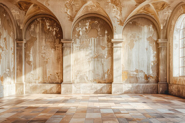 Fototapeta premium Grand Castle Vibes: Elegant Beige Walls and Arches