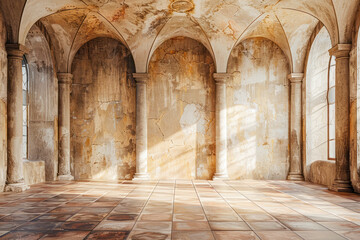 Fototapeta premium Stunning Architectural Beauty: Grand Castle-style Beige Wall Adorned with Elegant Arches