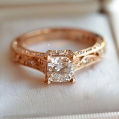 Stunning engagement ring with a radiant diamond centerpiece set in rose gold
