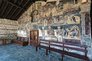 View of the frescoes of the byzantine church of Agios Minas at the town of Veleventos  in northern Greece