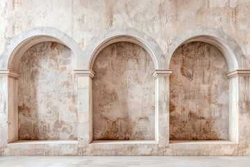 Minimalist Elegance: Three Arches in Pastel Beige with Ragging Painting Technique