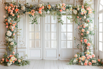 Fototapeta na wymiar French Indoor Floral Arch: A Blooming Oasis in Your Home