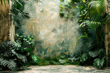 Fototapeta premium Wildly Delicious: Jungle-themed Cake Smash Background in Green and Beige Tones with 85mm Lens