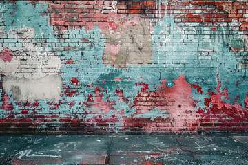 Gritty Urban Canvas: Vibrant Graffiti Adorning a Weathered Brick Wall