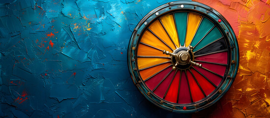 Vibrant and Dynamic Spinning Wheel of Fortune with Colorful Textured Background
