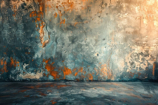 Vintage painted canvas photography backdrop with aged patina, bathed in natural light