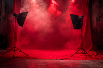 Fototapeta na wymiar Vibrant Red Photo Studio Backdrops: The Ultimate Content Creator's Dream