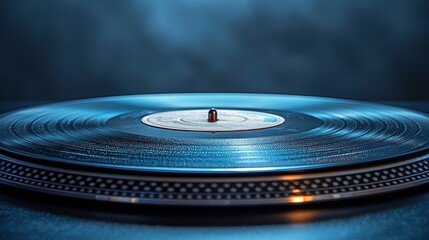 Modern turntable with blue vinyl record isolated on blue background