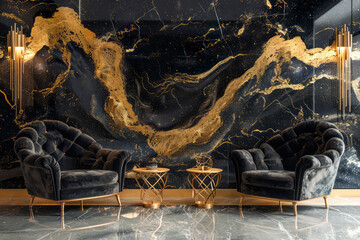Capturing the Essence: Black and Gold Photo Zone in Stylish Monochrome - 783082860
