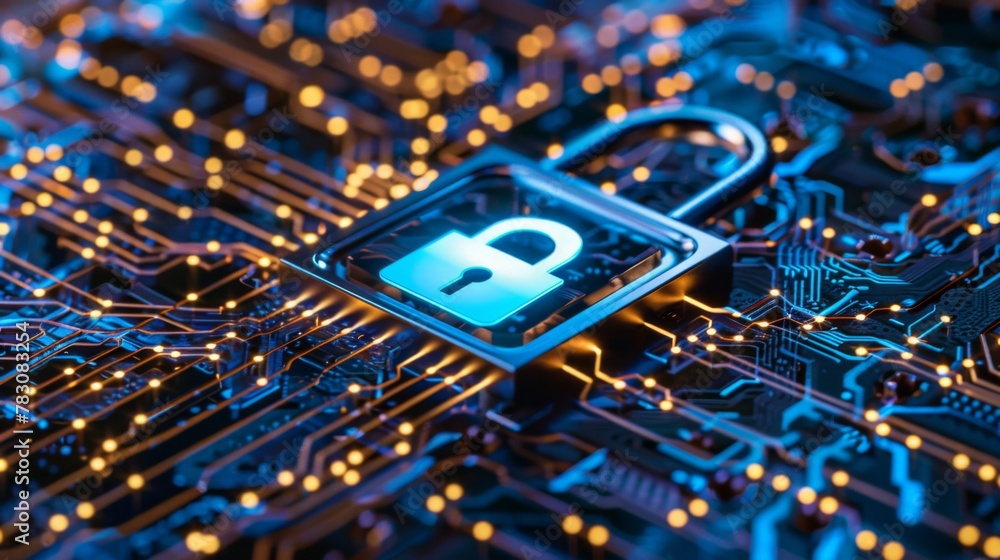 Poster padlock securing computer the circuit