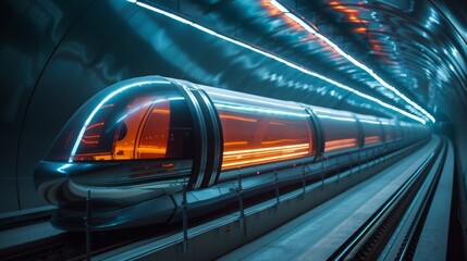 The future of transportation is here. The Hyperloop is a new type of train that travels at over 600 miles per hour. - obrazy, fototapety, plakaty