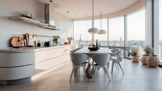Cocina de un apartamento moderno parisino. Interior franc&eacute;s.