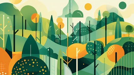 Geometric abstract green forest illustration poster background