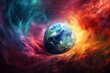 Obraz premium Planet Earth Hatching from Vibrant Cosmic Vortex,Representing the Birth and Evolution of Life