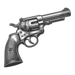 classic revolver, showcasing intricate design and craftsmanship sketch engraving generative ai vector illustration. Scratch board imitation. Black and white image.
