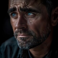 Fototapeta premium Weathered Portrait of a Contemplative Man Expressing Deep Emotions of Solitude and Inner Turmoil