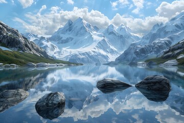 The landscape of the river on the background of the mountains. Beautiful views of mountainous areas.