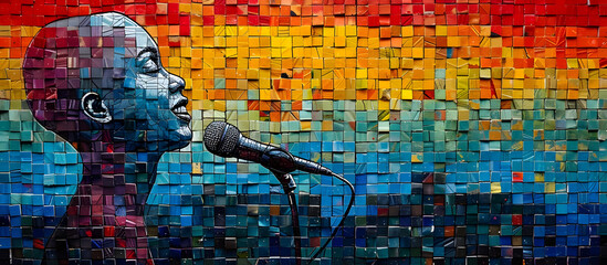 Vibrant Mosaic Microphone An Abstract of Sound and Creative Expression