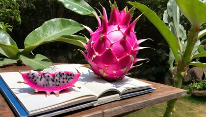 A-Dragon-Fruit-With-A-Sketchbook-Drawing-In-A-Gar-