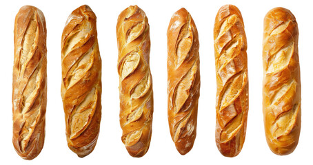 set of baguette bread isolated on a transparent white background