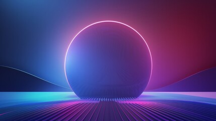 A gradient background with blue and purple tones, with an abstract line pattern at the bottom of the screen that forms a circle. The light shines behind the circular shape