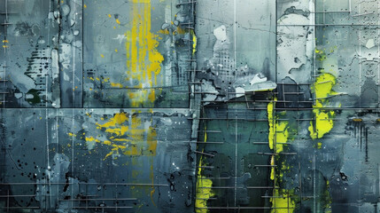 Dynamic urban art showcases an explosion of yellow against a gritty grey backdrop