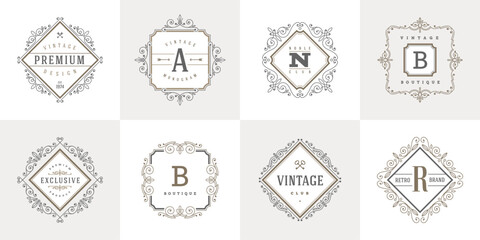 Set of flourishes calligraphic vintage logo template. Identity design for cafe, shop, store, restaurant, boutique, hotel, heraldic and etc. - 783091465