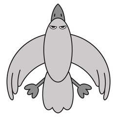 Bird (outline), top down view, color - shades of grey, isolated on white backdrop. Vector illustration.