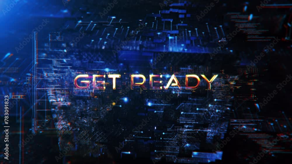 Poster abstract animation of get ready gold glitch text effect animation digital sci fi hitech effect for t