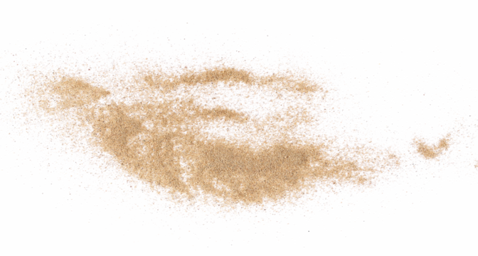 Sand scatter isolated on white background and texture, clipping, top view