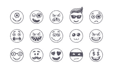 Vector set of Emoji. Hand drawn set of Emoticons. Smile icons. Vector illustration. - 783092029