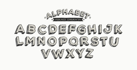 Hand drawn 3d fonts for headlines. Vector illustration.