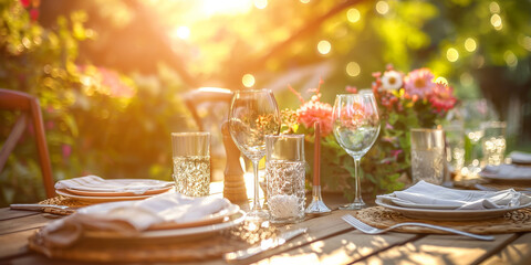 Sun-Kissed Garden Dining Experience with Elegant Table Setup